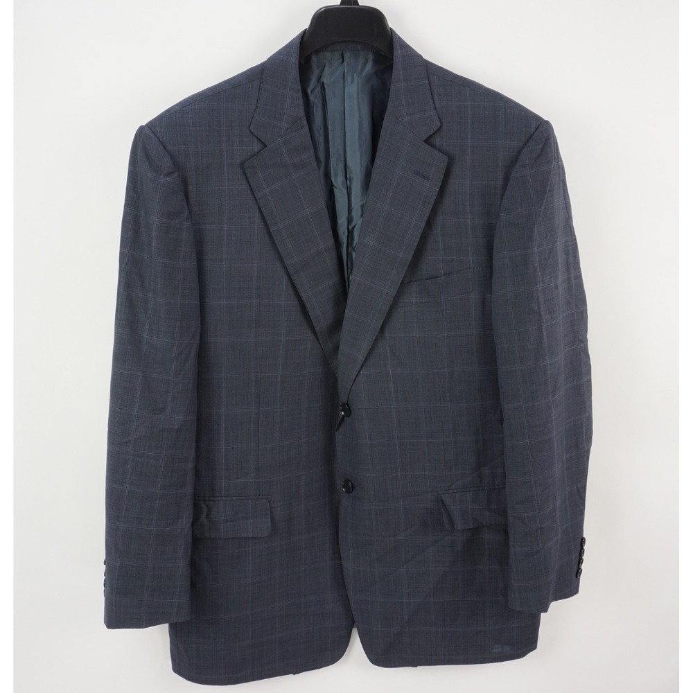 Pal Zileri Wool Silk‎ Windowpane Check Suit Jacket Men's 48R Blue Woven Notch